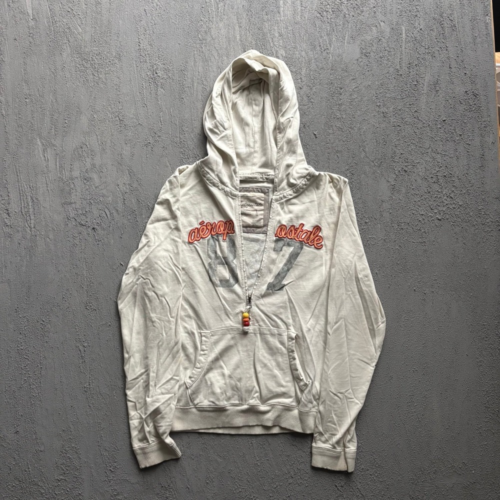 Vintage Aeropostale Zip Up Hoodie Women Large White 2000s